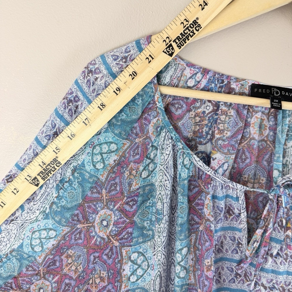 Fred David 2X Boho Paisley Blouse Cottagecore Grandma Core Flowy Top Plus - Picture 7 of 9